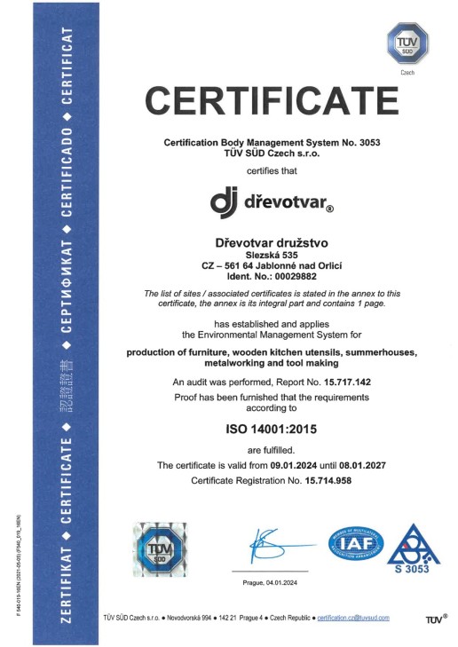 Certificate SN 14001:2015 EN