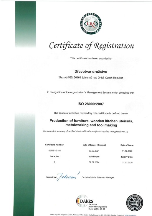 Certificate ISO 28000:2007 EN