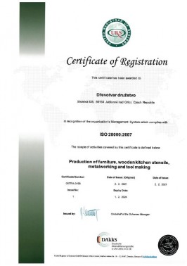 Certificate ISO 28000:2007 Jablonné nad Orlicí